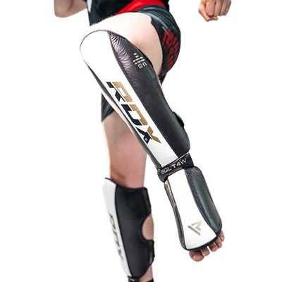 Оригинальная Защита Голени И Голеностопа RDX T4 MMA Gel Padded Leather Shin Instep Guard - Black/White