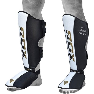 Оригинальная Защита Голени И Голеностопа RDX T4 MMA Gel Padded Leather Shin Instep Guard - Black/White