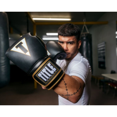 Оригинальные Боксерские Перчатки TITLE Boxeo Mexican Leather Training Gloves Quatro 2.0 - Black/Gold