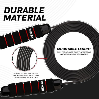 Оригинальная Скакалка RDX W1 Jump Rope With Foam Handles - Black/Red