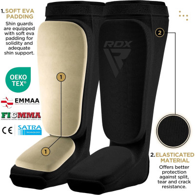 Оригинальная Защита Голени И Стопы RDX SIB Shin Instep Guard OEKO-TEX® Standard 100 Certified - Black/Black