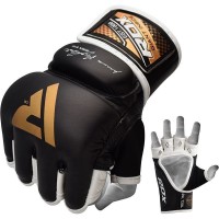 Оригинальные Перчатки RDX T2 Leather MMA Grappling Gloves - Black/Golden