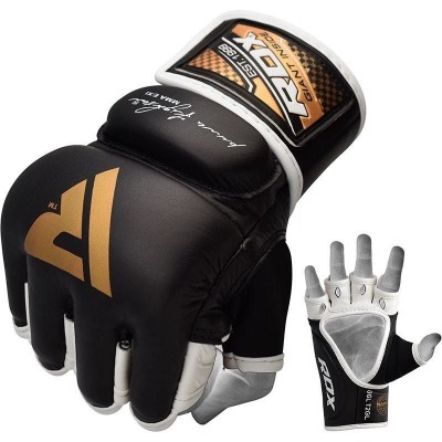 Оригинальные Перчатки RDX T2 Leather MMA Grappling Gloves - Black/Golden