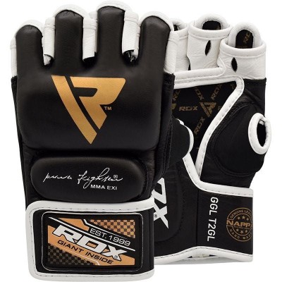Оригинальные Перчатки RDX T2 Leather MMA Grappling Gloves - Black/Golden