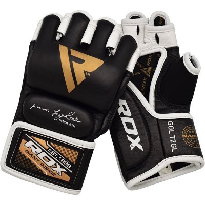 Оригинальные Перчатки RDX T2 Leather MMA Grappling Gloves - Black/Golden